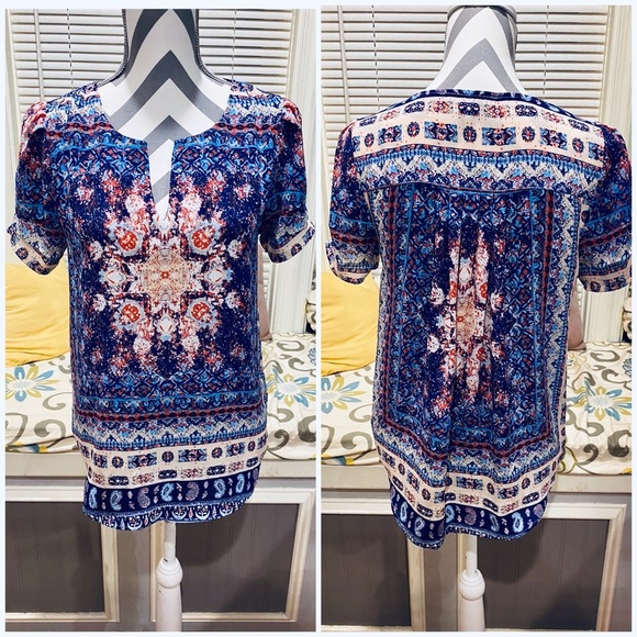 Daniel Rainn DR2 Pastel VNeck Floral Print Short Sleeve Top (S) - Picture 6 of 8